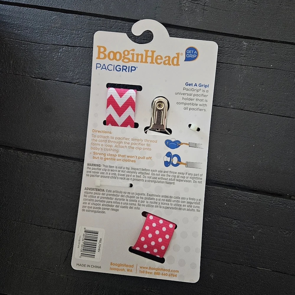 BooginHead NWT Pacigrip Pink Pacifier Clip Set Chevron Polka Dot Baby Girl Gift